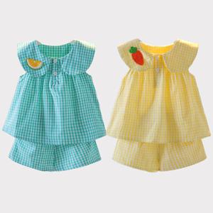 [엠케이] 라임 당근 체크 유아 민소매 상하세트(80-110) 204387