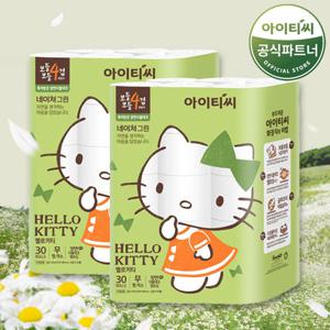 헬로키티 네이처그린 4겹 화장지 (20M 30롤x2팩) 총 60롤