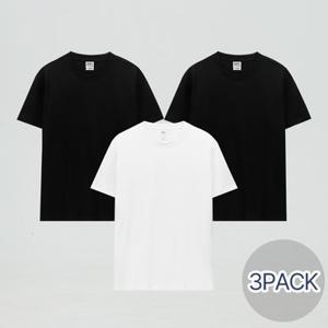 [파라고나 3장세트] 무지 코마사 30수 라운드 면 반팔 티셔츠 화이트&블랙 4사이즈 MT01 남여공용