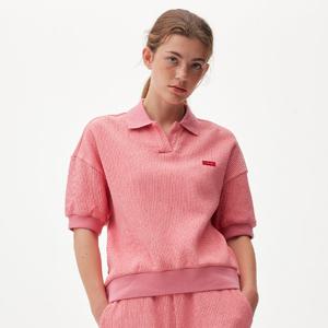 [WOMEN] 스트라이프 인터로크 폴로 티셔츠 - 오렌지플레어 HAW0002ASZOGF