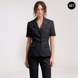 SET 여성 스트라이퍼 반팔 여름정장자켓+팬츠 세트