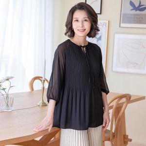 [쉬즈마담]T56722 리본넥 주름시스루 블라우스/중년여성의류
