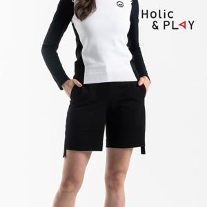 홀릭앤플레이 여성 와이드핏 골프반바지-HB3WPT003BK