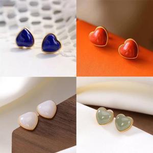 [프로셀러] 하트 원석 청금석 홍마노 청옥 백옥 S925상감 귀걸이