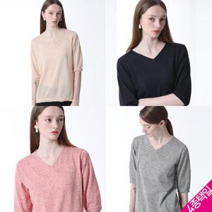 르오트 린넨블렌디드 워셔블 브이넥 반팔니트