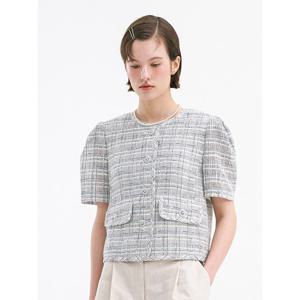 [올리브데올리브]트위드 체크 라운드넥 반팔 자켓(OW4MJ520)