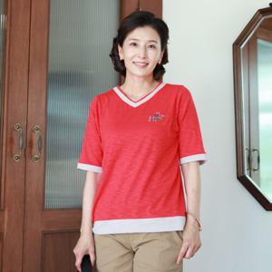 [쉬즈마담]T57136 V넥 배색티 엄마옷