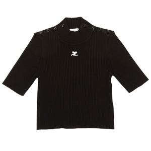 꾸레쥬 323MPU071FI0001 BLACK 여성 크롭 반팔 니트