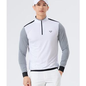 [레포르]소매배색 남성 쿨링 스판 반집업넥 긴팔티셔츠_101022