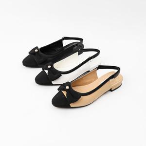 [신난다슈]여성 슬링백 힐 2cm 3종 리본 펌프스 플랫 구두 소가죽 투톤 낮은굽 AG249016