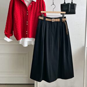 샵앤) 여성 면100 뒷밴딩 주름 롱 스커트 DGB-WSK-3820-블랙