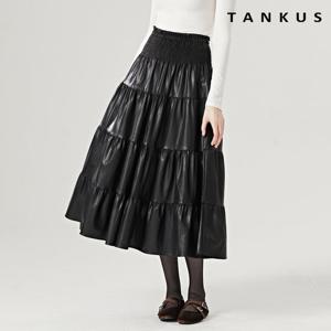[탱커스]페이크 레더 캉캉 스모크밴딩 롱스커트 (TW4SK005L0)