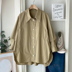 샵앤) 여성 카라넥 옆트임 언발 A라인 남방 셔츠 DGB-WBL-4123-연카키