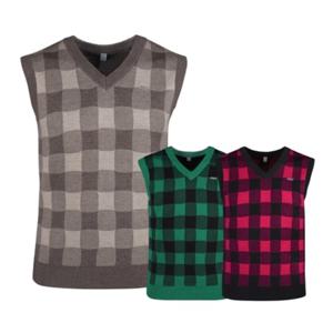 보스케 남성 가을 겨울 골프웨어 골프 브이넥 체크 배색 니트 조끼