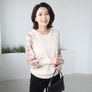 [쉬즈마담]T57261 린 쉬폰소매 콤비 라운드니트 하객룩