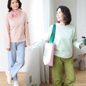 [쉬즈마담]T57262 톡톡한 스트라이프 라운드티 엄마옷