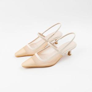 [신난다슈]여성 구두 슬링백 힐 5cm 메리제인 펌프스 시스루 망사 미들힐 AG252503 베이지