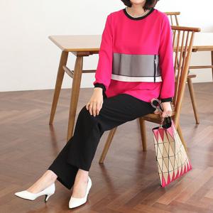 [쉬즈마담]T57281 이중 캉캉배색 라운 블라우스 60대 엄마옷