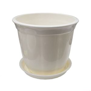 라인원형 백색 도자기느낌 플라스틱화분 5호
