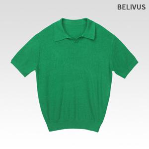 [빌리버스]남성 반팔 오픈 카라 무지 여름 니트 티셔츠 202VXR