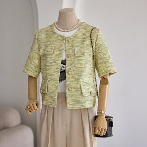 [커스텀에이블] 페이크 포켓 트위드 반팔자켓_T2504JK608A