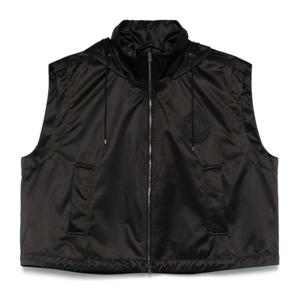 펜디 블랙 프론트 투웨이 지퍼 드로스트링 후드 조끼 FAN199 AT