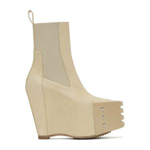 릭오웬스 미디부츠 베이지 할리우드 그릴 웨지 힐 비틀 첼시 부츠 251232F113005