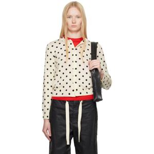 25 FW 꼼데가르송 여성 오프 화이트 폴카 도트 패턴 프린트 가디건 251671F095000