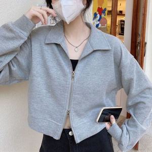 (데일리봄코디)크롭기장 카라 더블지퍼 니트 집업