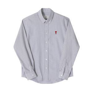 AMI BFUSH063 CO0087 039 아미 드 꾀흐 스몰 하트 로고 스트라이프 옥스포드 공용 셔츠