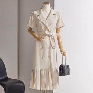 [커스텀에이블] [벨트세트]진주 더블버튼 밑단 주름 원피스_T2505OP609B