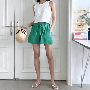 샵앤) 국산 여성 리본 허리밴딩 휴양지룩 소프트 린넨 숏 팬츠 SML-WPT-4434-진네이비