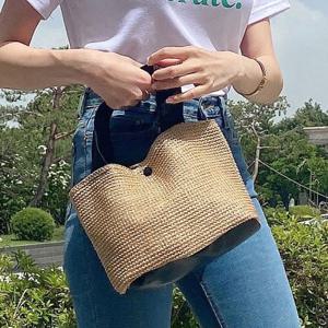 라탄 미니 스퀘어 왕골 여름 가방 토트 여자 여성 백