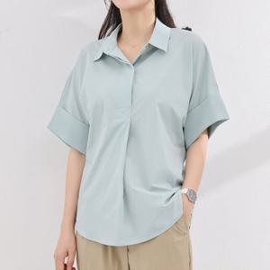 샵앤) 여성 히든버튼 카라넥 턴업 소매 반팔 셔츠 블라우스 CL-WBL0328