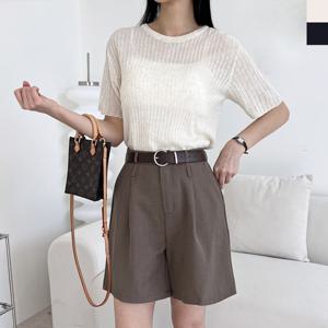 샵앤) 국산 여성 라운드 골지 반팔 니트 티셔츠 WDM-WKN-2LPPT1016