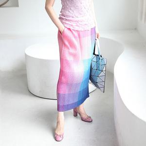 [쉬즈마담]P91978 믹싱스퀘어 플리츠 롱스커트 50대 엄마옷