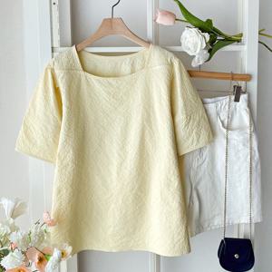 샵앤) 여성 스퀘어넥 페미닌 심플 반팔 블라우스 BONG-WBL-4506-옐로우