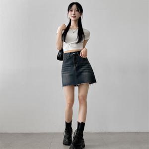 아트박스/라이니 자체제작 밑단 컷팅 데님 미니스커트 mb-8037c