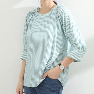 샵앤) 여성 라운드넥 스트라이프 나그랑 6부소매 블라우스 CL-WBL0316