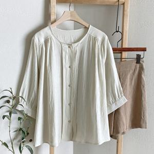 샵앤) 여성 노카라 어깨셔링 6부 블라우스 BONG-WBL-4514-베이지