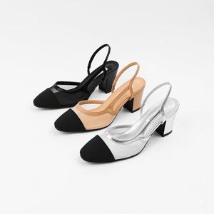 [신난다슈]여성 슬링백 샌들 힐 6cm 여자 뮬 샌들 망사 발편한 통굽 투톤 배색 SKE256038