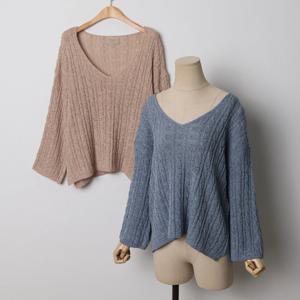 나야홍 / 빅사이즈 506 컬러꽈배기V넥8부티 DRMI979