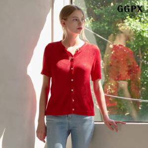 GGPX 플라워 반팔 니트가디건 (GPBCK016D)