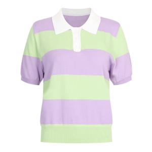 샵앤) 여성 카라넥 단가라 파스텔 반팔 니트 티셔츠 BOM-WKN-20676-연두