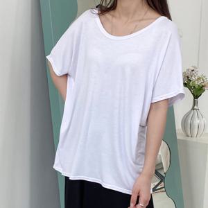 샵앤) 국산 여성 라운드 뒷면 크로스 가벼운 레이온 반팔티 LL-WSH-4660-화이트