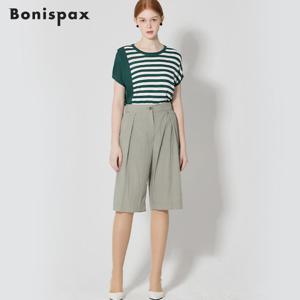 보니스팍스 나일론 핀턱 8부 와이드 팬츠