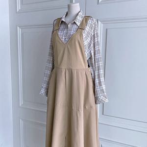 샵앤) 여성 멜빵 플레어 A라인 데일리 면 롱 원피스 DGB-WDR-4752-베이지