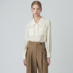 [샤틴]레이스 배색 포인트 블라우스/S243M258_C