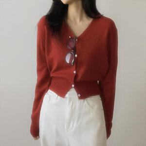 아트박스/라이니 브이넥 크롭 슬림핏 니트 가디건 ou-4163c