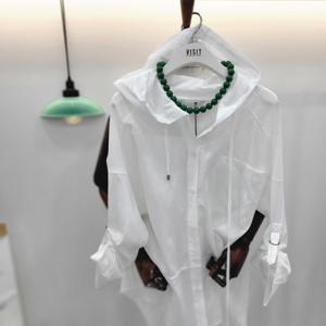 [비지트인뉴욕]롱 오버핏  후드 롤업 블라우스셔츠 VB4LS41 v_US